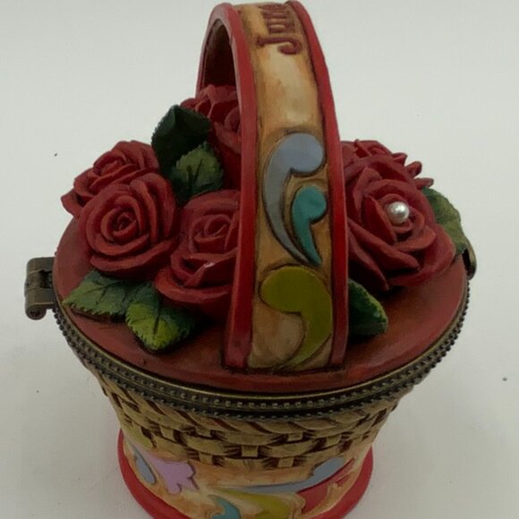 JIM SHORE JUNE BIRTH MONTH ROSE PEARL FLOWER BASKET TRINKET BOX - Picture 4 of 8
